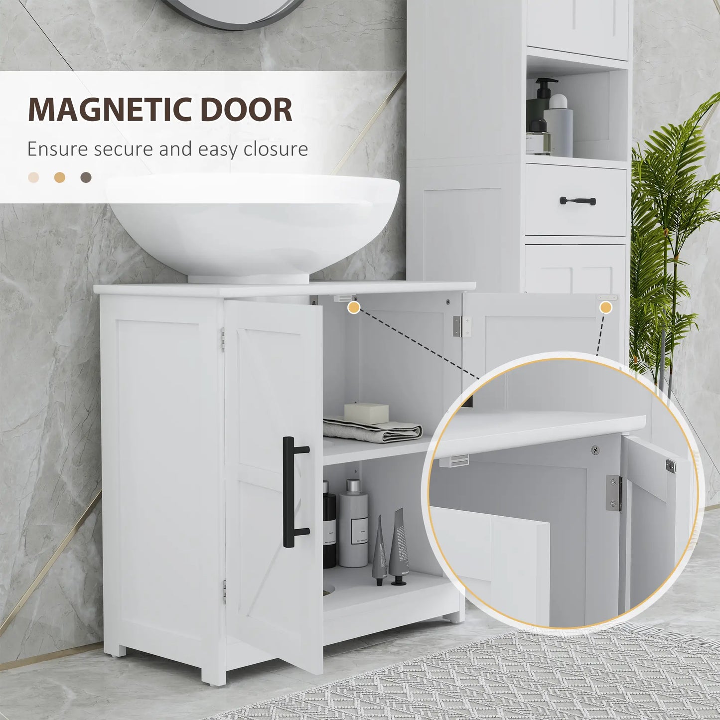 Farmhouse Pedestal Sink Cabinet, Bathroom Storage with 2 Barn Doors, Adjustable Shelf, White Bathroom Cabinets at Gallery Canada