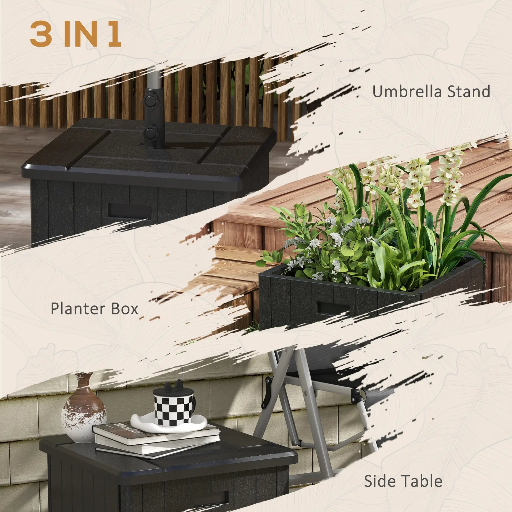 3-in-1 Outdoor Umbrella Base, End Table, Flower Box Planter, 176 lbs., Black Umbrella Bases at Gallery Canada