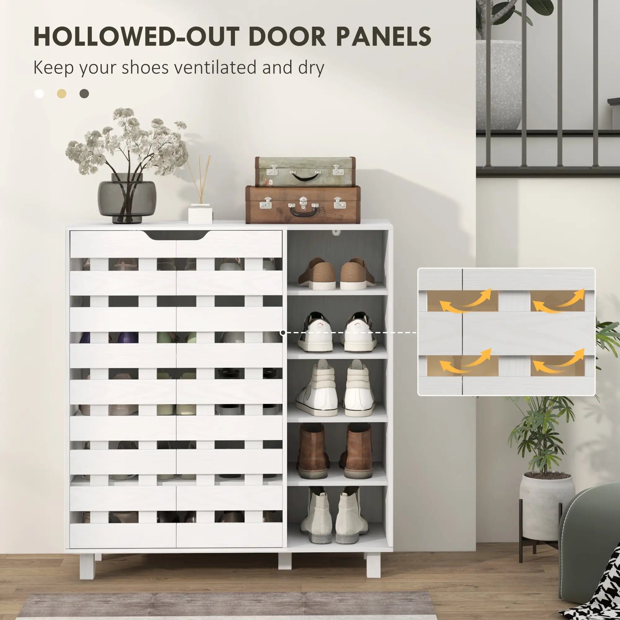 21 Pair Shoe Cabinet, 5-Tier Double Door Cupboard, White Shoe Storage Cabinets & Racks at Gallery Canada