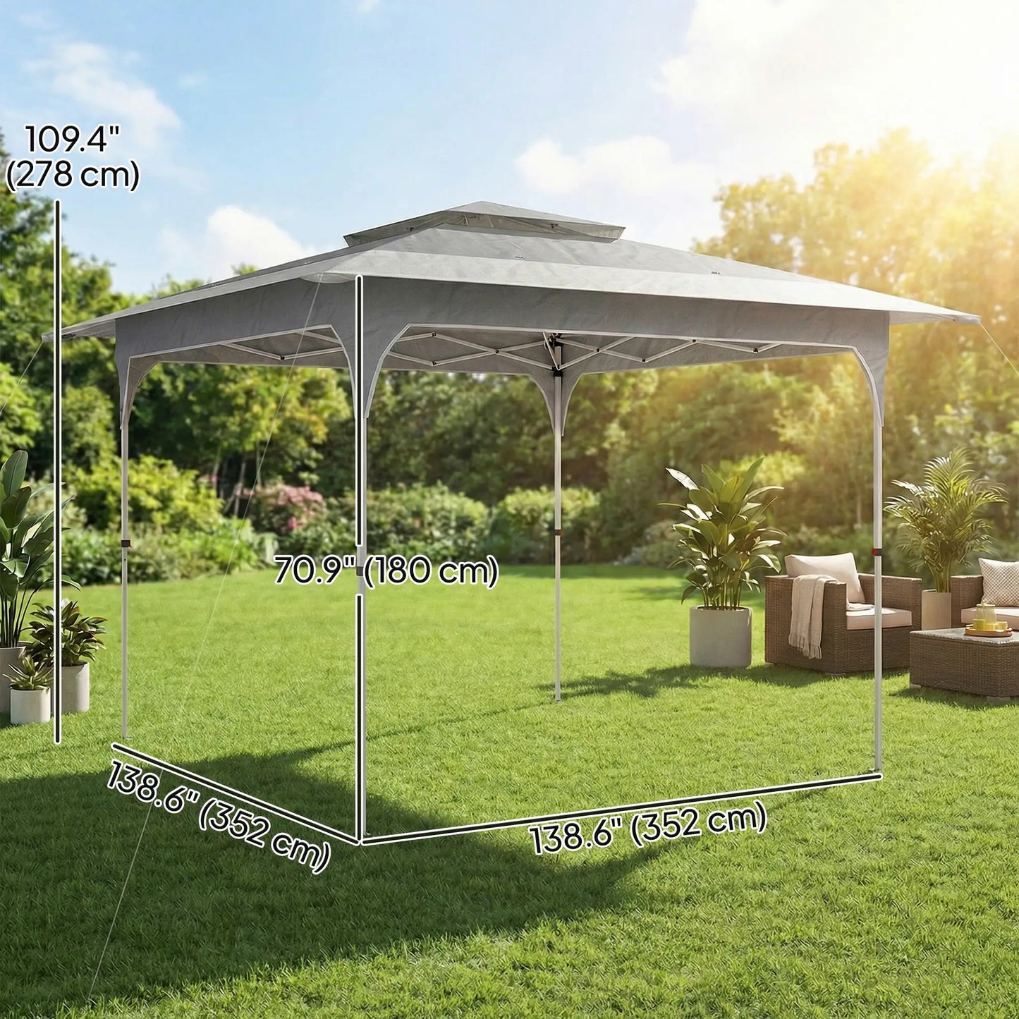 11.5 x 11.5 ft Pop Up Canopy Tent, 1-Button Setup, UPF 50+, Carry Bag, Dark Grey Pop Up Canopies at Gallery Canada
