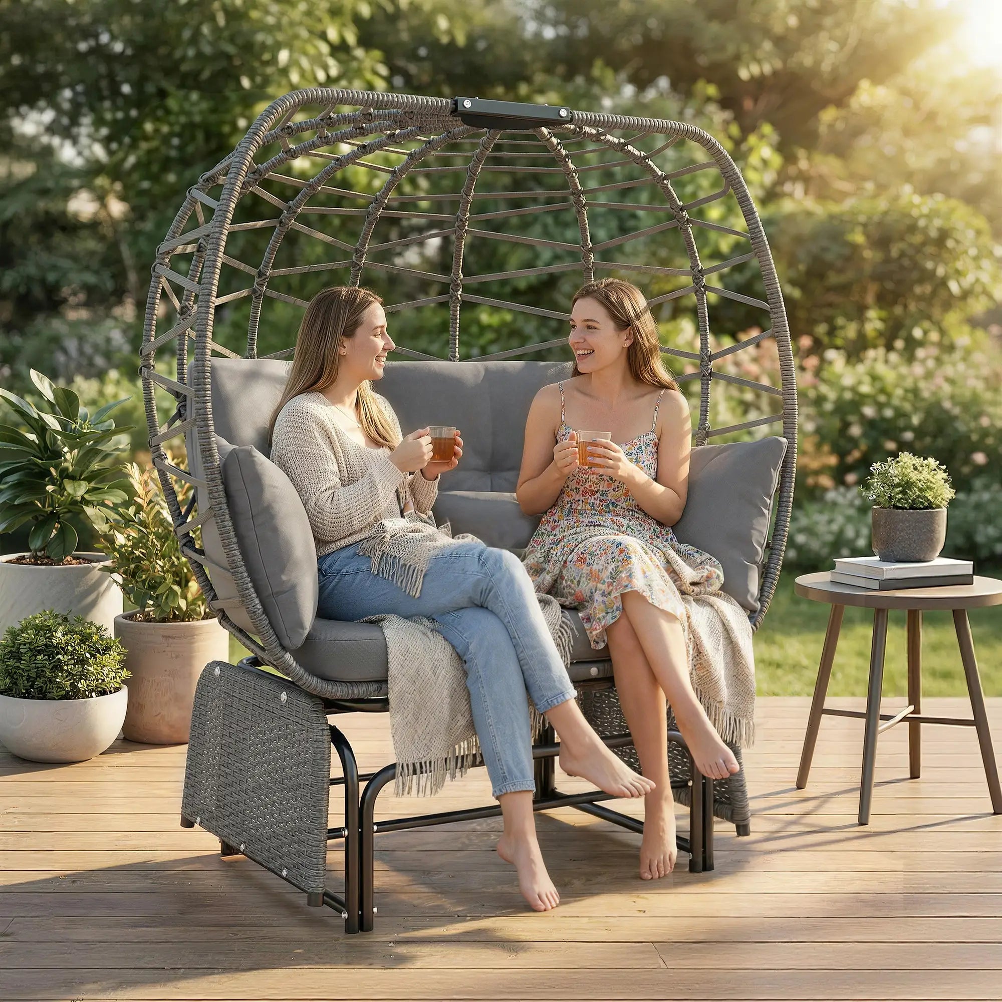 Double Outdoor Glider Egg Chair, With Cushions And Pillows, Dark Grey Outdoor Rocking Chairs at Gallery Canada