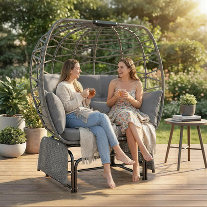 Double Outdoor Glider Egg Chair, With Cushions And Pillows, Dark Grey Outdoor Rocking Chairs at Gallery Canada
