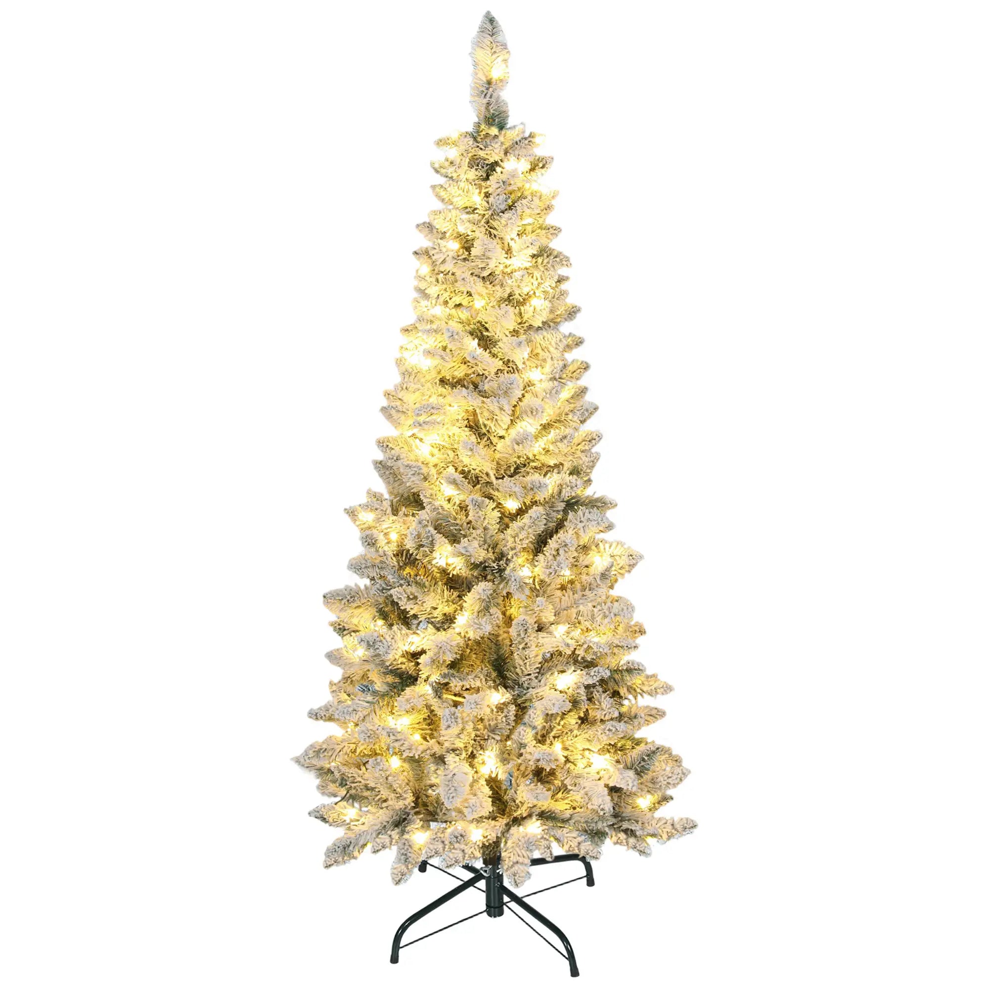 5ft Flocked Christmas Tree, Dual Color LED Light, 11 Modes, Easy Assembly, Color Flocked Christmas Trees Green, White at Gallery Canada