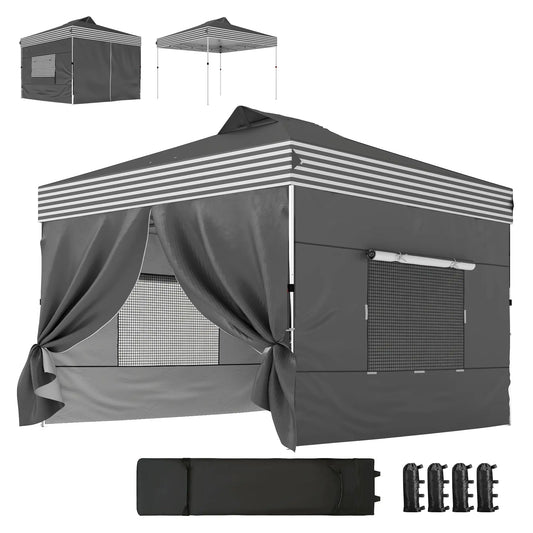10 x 10 ft Pop Up Canopy Tent, 4 Sidewalls, UPF 50+, Wheeled Bag, Dark Grey Pop Up Canopies Dark Grey, White at Gallery Canada