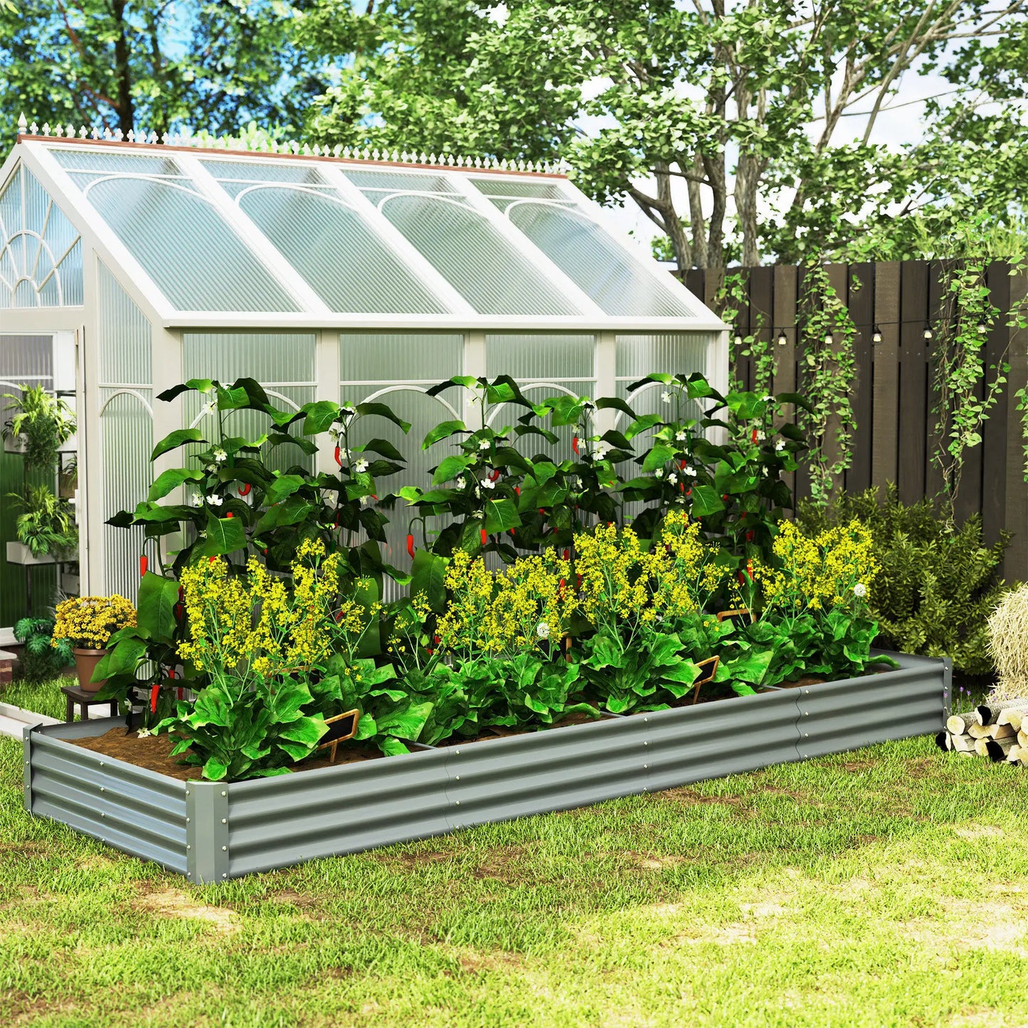 12 x 4 x 1 pied Lit de Jardin surélevé Galvanisé, Bac à Plantes Extérieur, Argenté