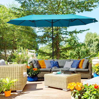 15ft Double-Sided Patio Umbrella, Twin Canopy, Crank, Sky Blue Sun Umbrellas at Gallery Canada