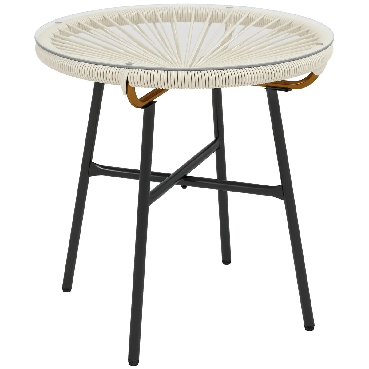 Round Rattan Side Table, With Tempered Glass Top, Cream White Patio Side Tables at Gallery Canada