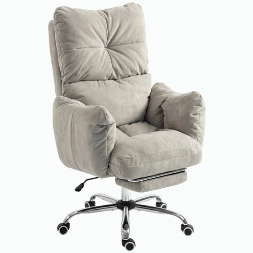 Ergonomic Reclining Gaming Chair With Foot Rest, Light Grey