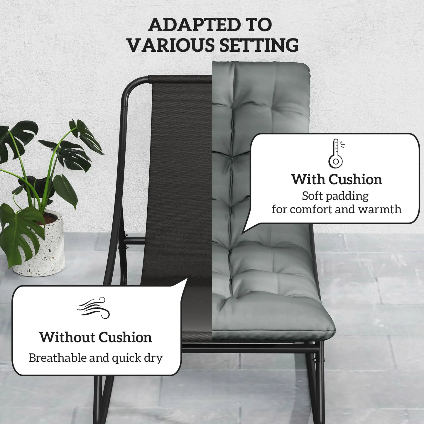 Outdoor Rocking Chair with Cushion, Steel Frame, Grey Outdoor Rocking Chairs at Gallery Canada