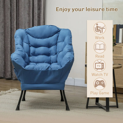 Modern Accent Chair, Armchair with Side Pockets and Solid Steel Legs, Comfy Reading Chair for Living Room, Bedroom, Blue Accent Chairs at Gallery Canada