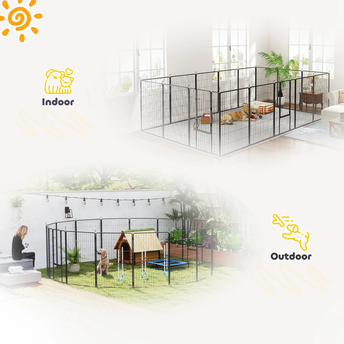 Heavy Duty Pet Playpen, 16 Panels Steel Dog Fence, 47" Height Houses, Kennels & Pens at Gallery Canada