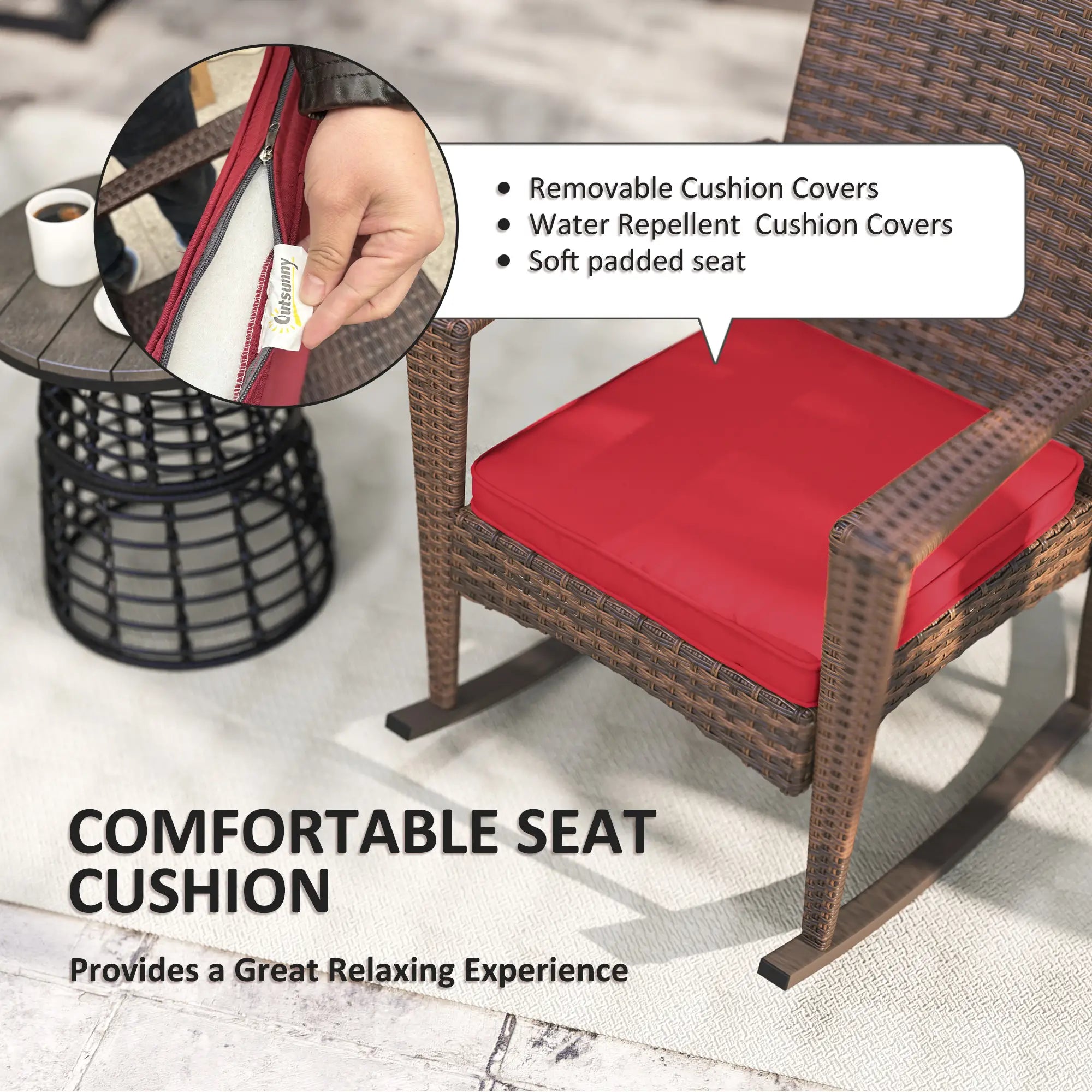 Outdoor PE Rattan Rocking Chair, Garden Glider, Wine Red Outdoor Rocking Chairs at Gallery Canada