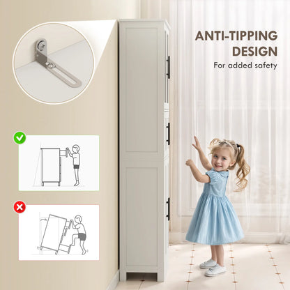 67" Tall Bathroom Storage Cabinet, Glass Doors, Adjustable Shelves, White Bathroom Cabinets at Gallery Canada