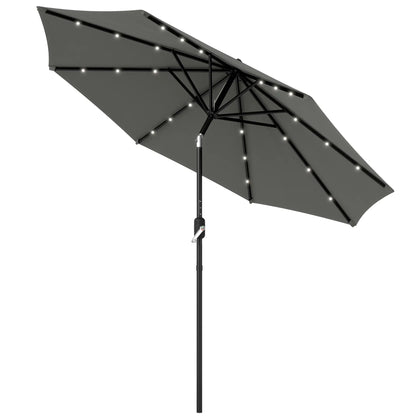 8.8 ft Solar Patio Umbrella, Adjustable LED Lights, Dark Grey Sun Umbrellas Dark Grey at Gallery Canada