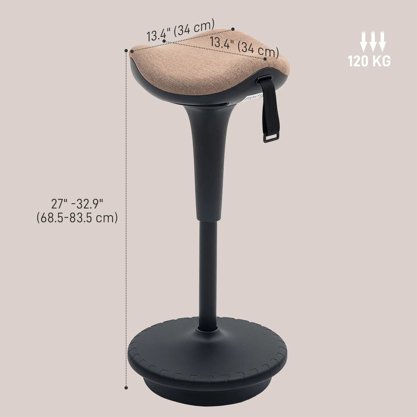 Adjustable Ergonomic Swivel Standing Stool, Brown Office Chairs at Gallery Canada