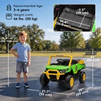 Tracteur Électrique pour Enfants 12V, Télécommande, Double Moteur, Vert