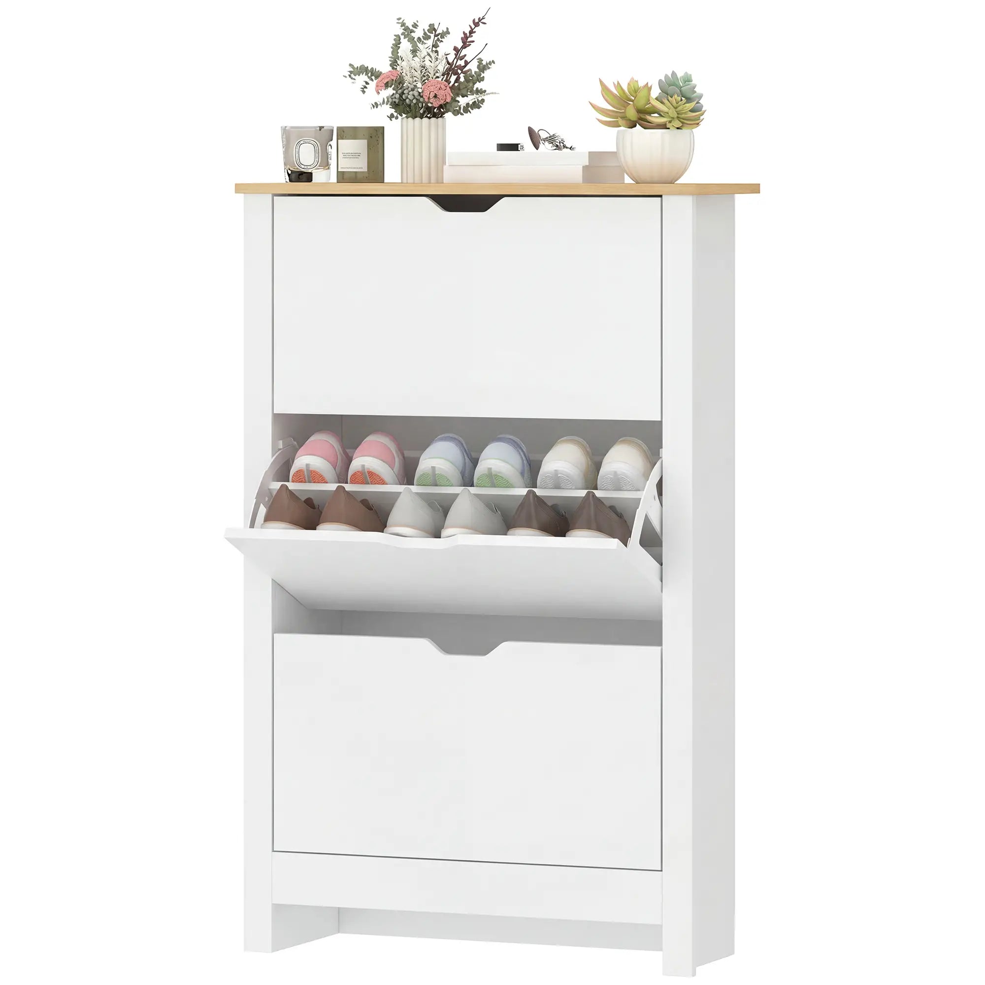 Shoe Storage Cabinet, 3 Flip Drawers, Adjustable Shelves, 9-18 Pairs, White Shoe Storage Cabinets & Racks White at Gallery Canada