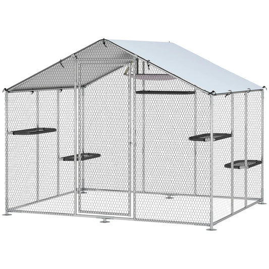 Large Catio Outdoor Cat Enclosure, Waterproof Cover, 94.5" W, Walk-in Patio Outdoor Cat Enclosures Silver at Gallery Canada