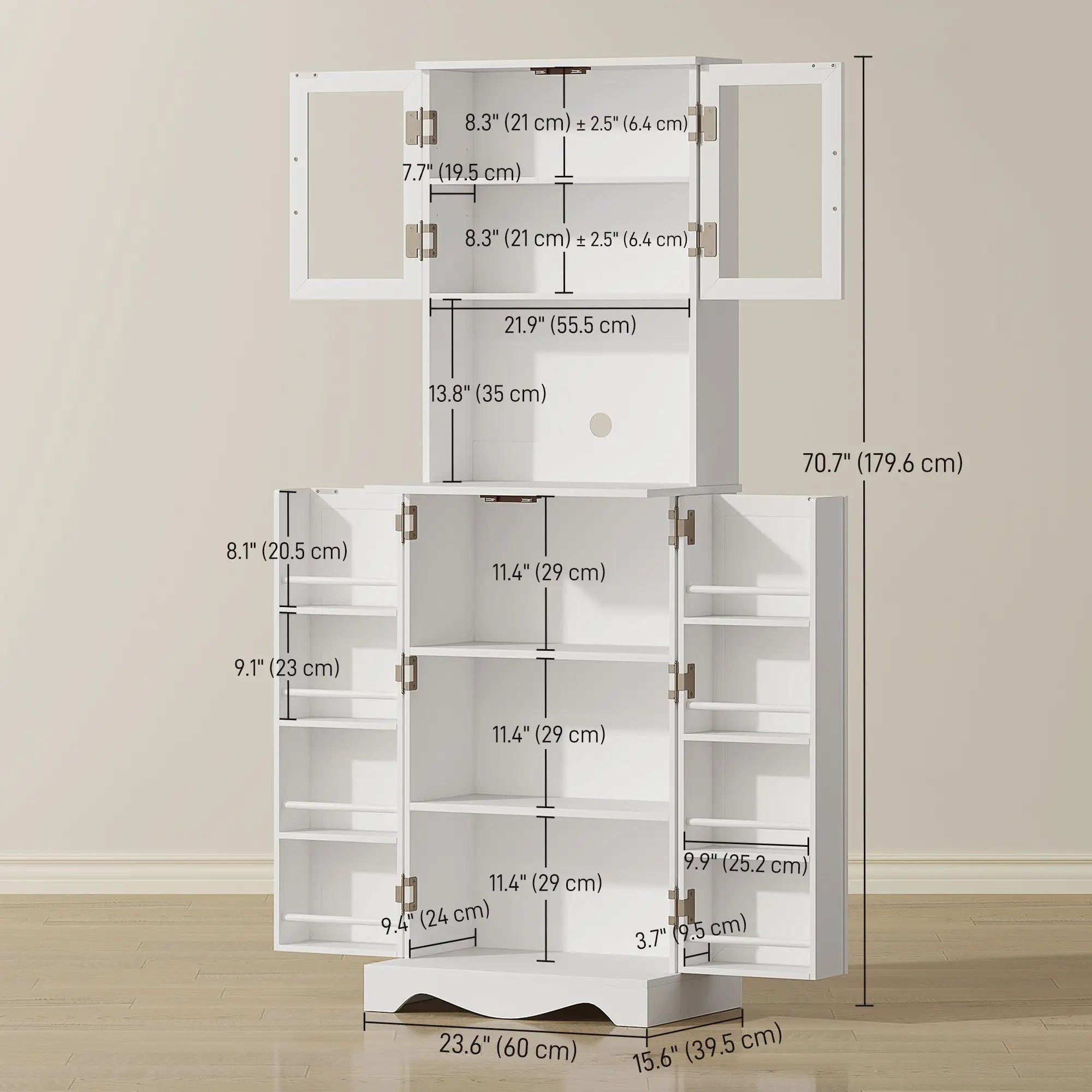 71 Inch Kitchen Pantry Cabinet, Freestanding Hutch with 8 Shelves, White Kitchen Pantry Cabinets at Gallery Canada