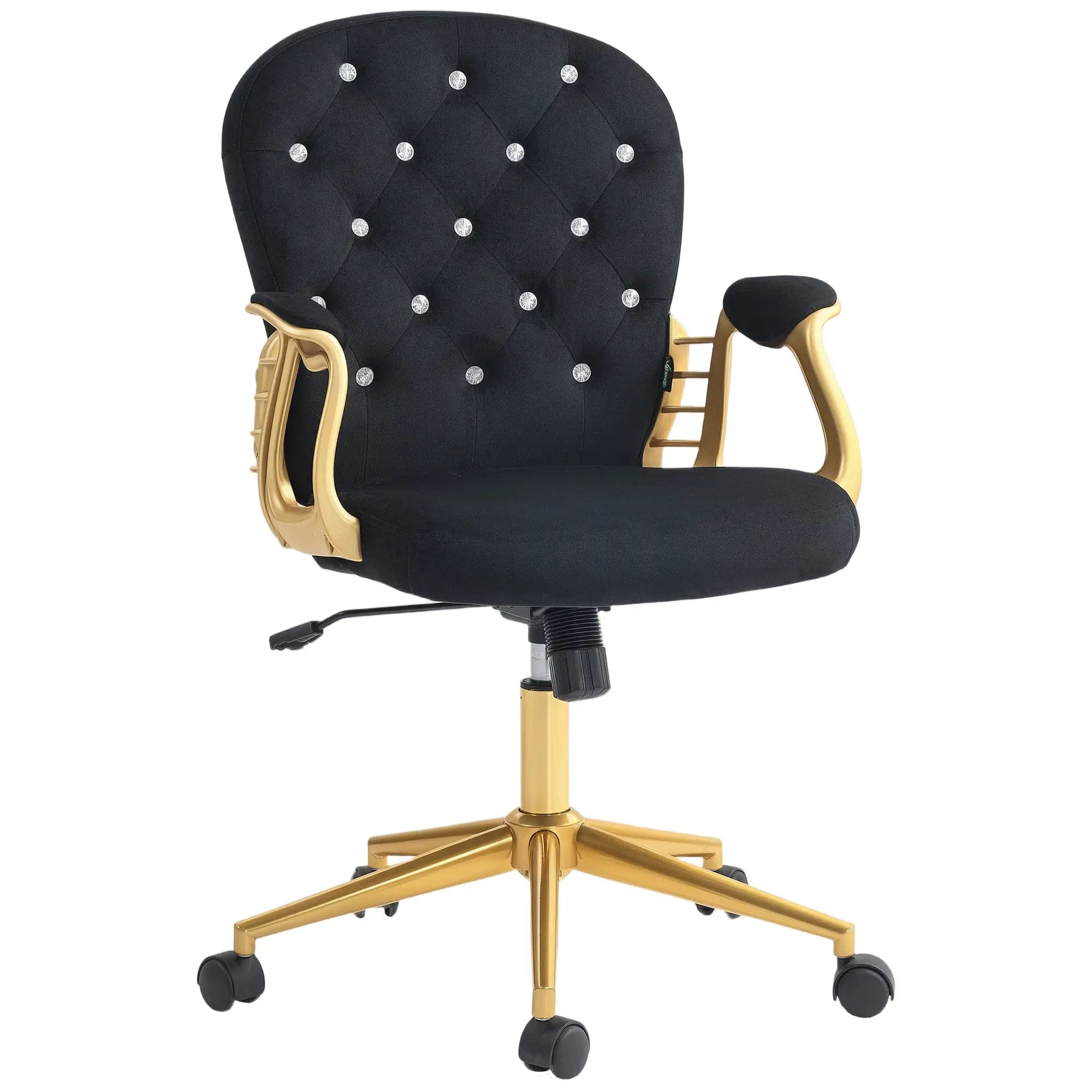 Velvet Office Desk Chair, Button Tufted, Swivel Wheels, Adjustable Height, Black Task Chairs Black, Gold at Gallery Canada