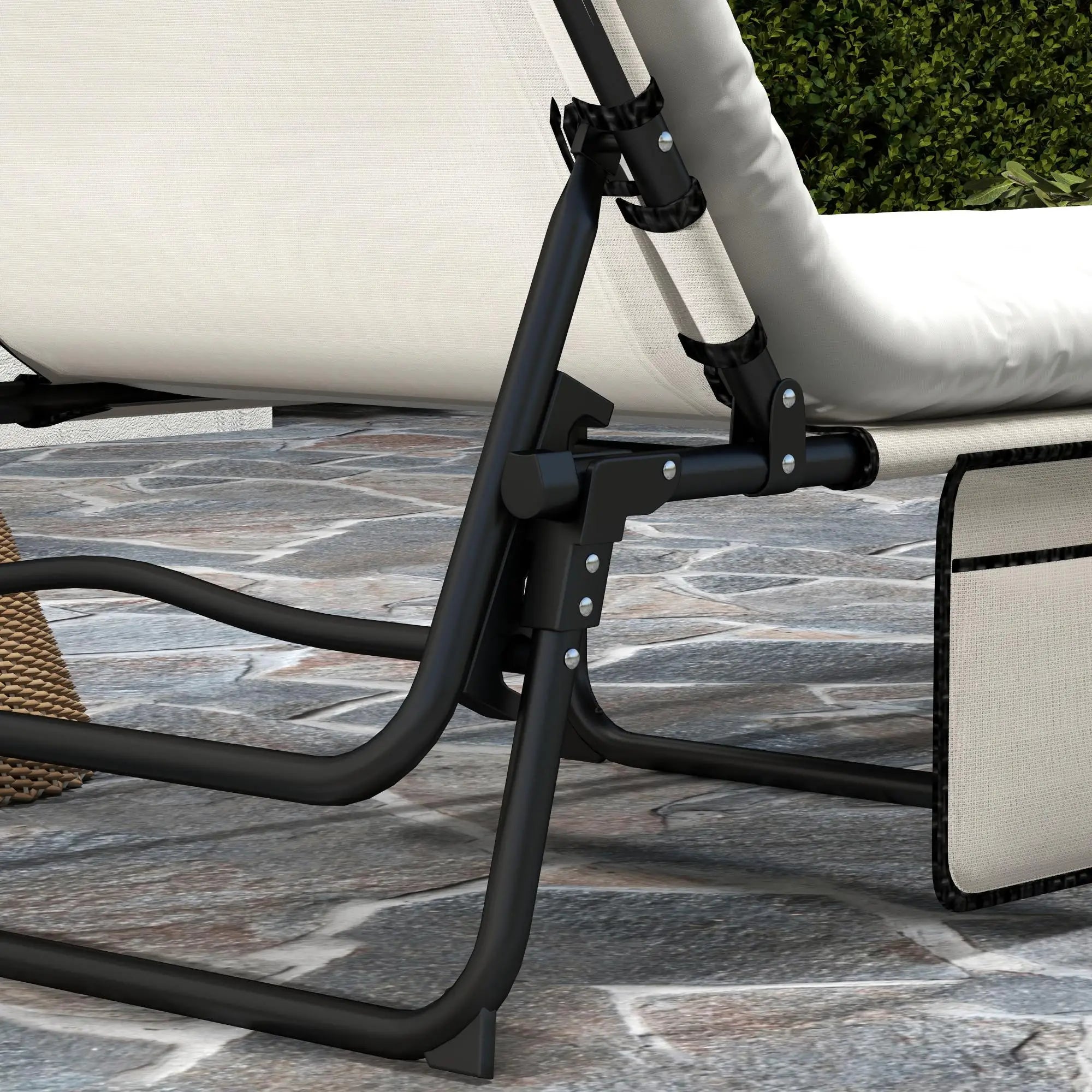2-Piece Folding Lounge Chairs, Adjustable Backrest, Cushion, Side Pocket, Headrest, Beige Lounger Chairs at Gallery Canada