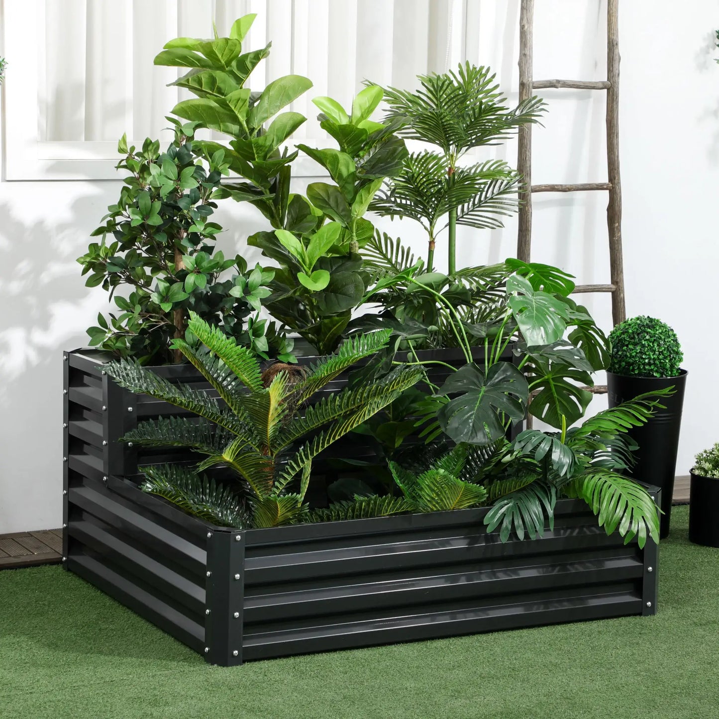 2 Tier Raised Garden Bed, 47" x 40" x 23", Galvanized Steel, Dark Grey Galvanized Planter Boxes at Gallery Canada