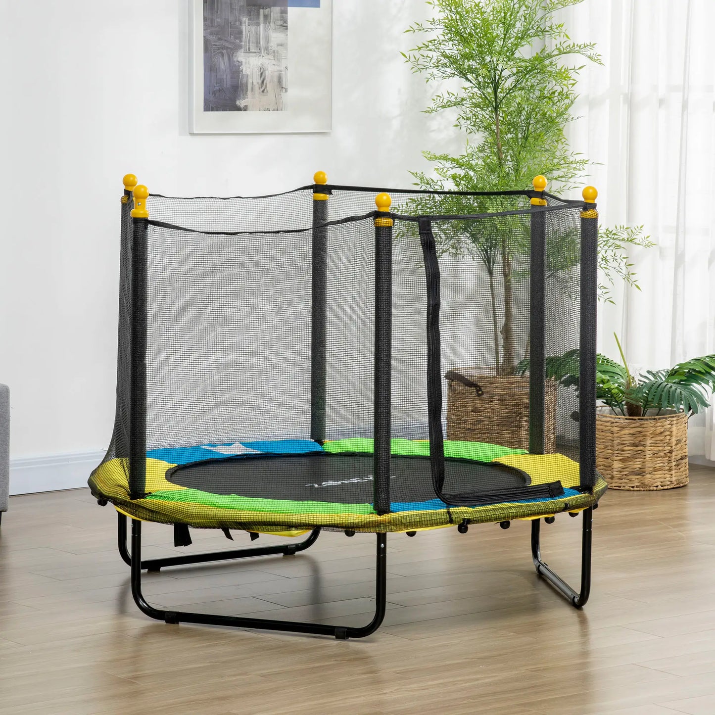 4.6FT Kids Trampoline with Enclosure Net, Indoor Outdoor, Black Trampolines at Gallery Canada
