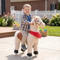 Kids Ride On Horse Toy, Plush Pony, Light Brown