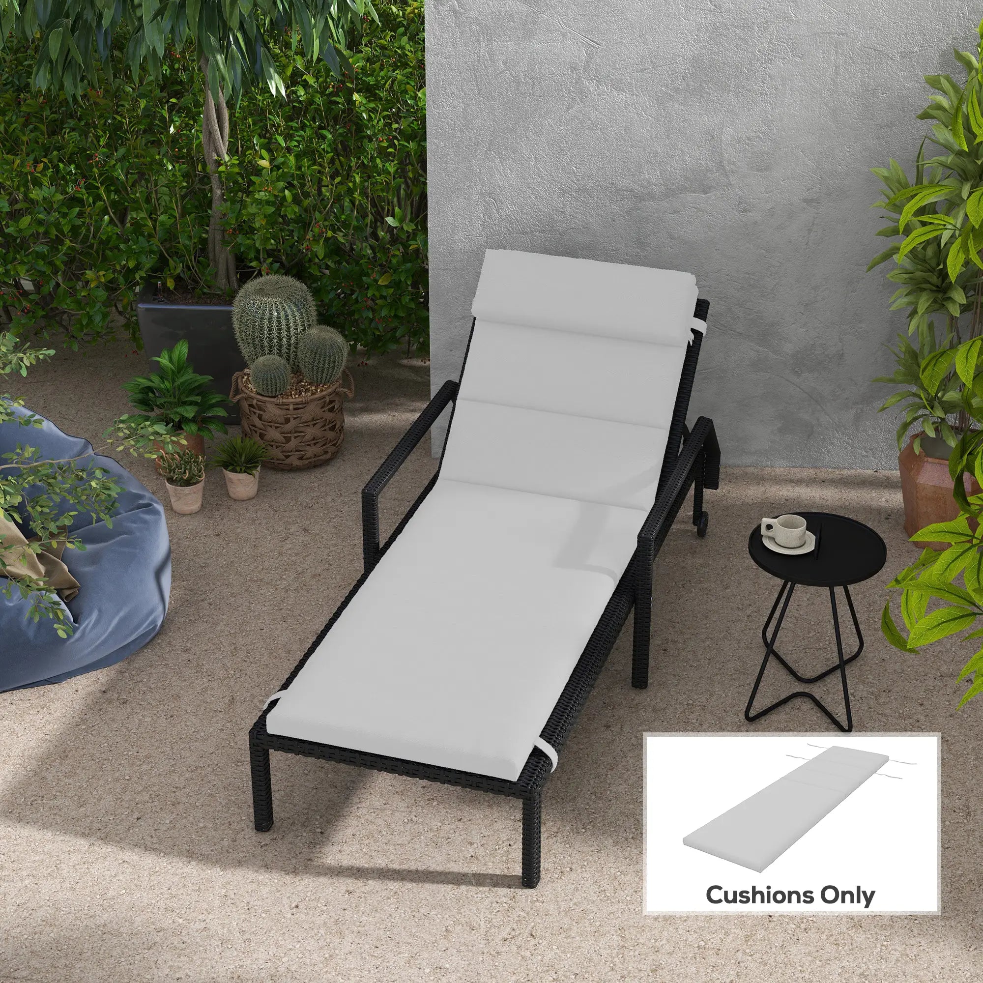 Patio Chaise Lounge Chair Cushion, with Headrest and Ties, Light Grey Patio Chair Cushions at Gallery Canada