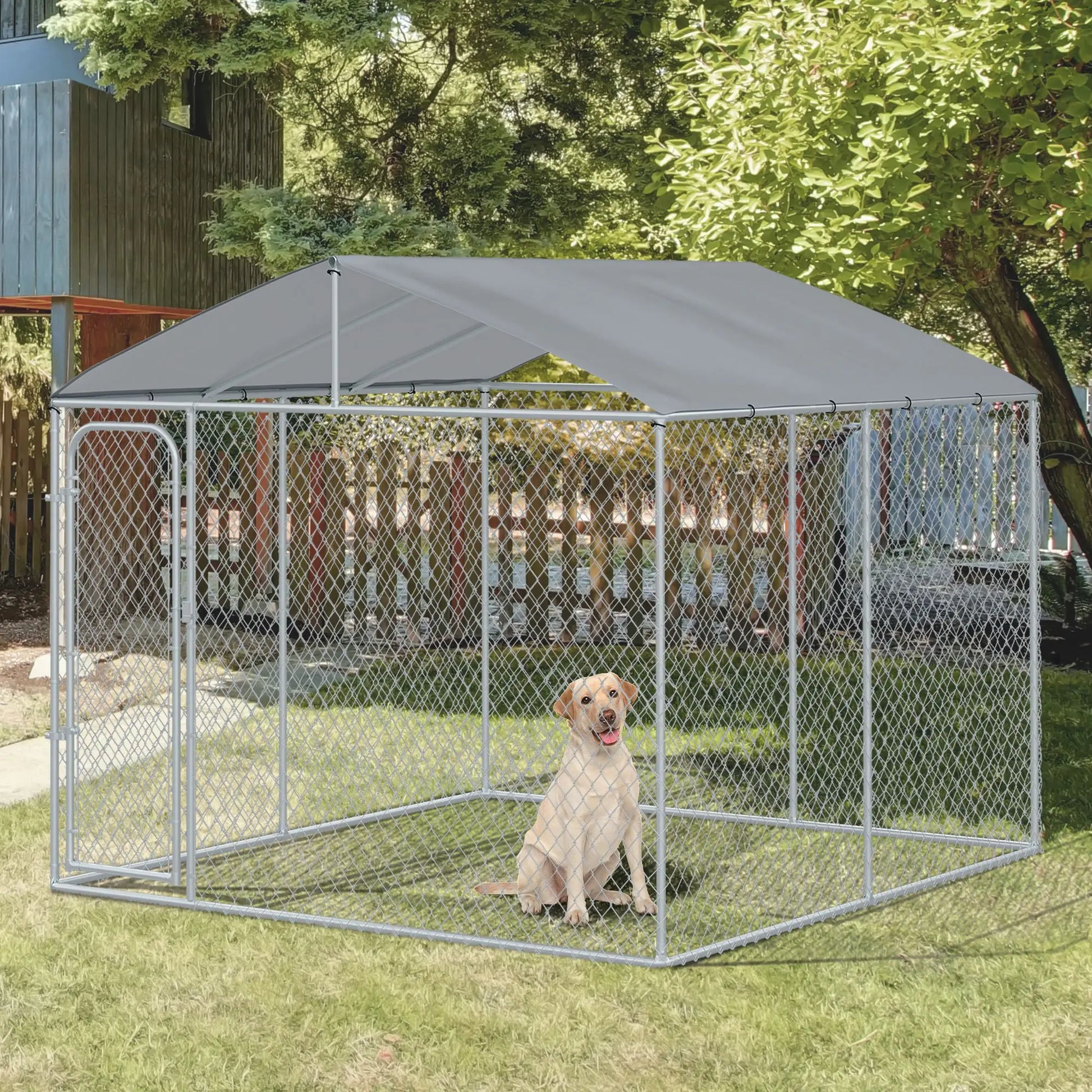 Outdoor Dog Kennel With Roof, Steel Lock, Mesh Sidewalls, 9.8' x 9.8' x 7.7' Houses, Kennels & Pens at Gallery Canada