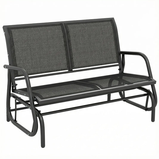 Outdoor Glider Bench, 2 Seater Garden Patio Chair, Black Outdoor Gliders Black Fabric, Black Frame at Gallery Canada