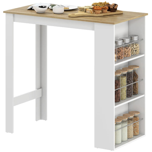 Modern Bar Table, 3 Storage Shelves, Kitchen Dining Room, White