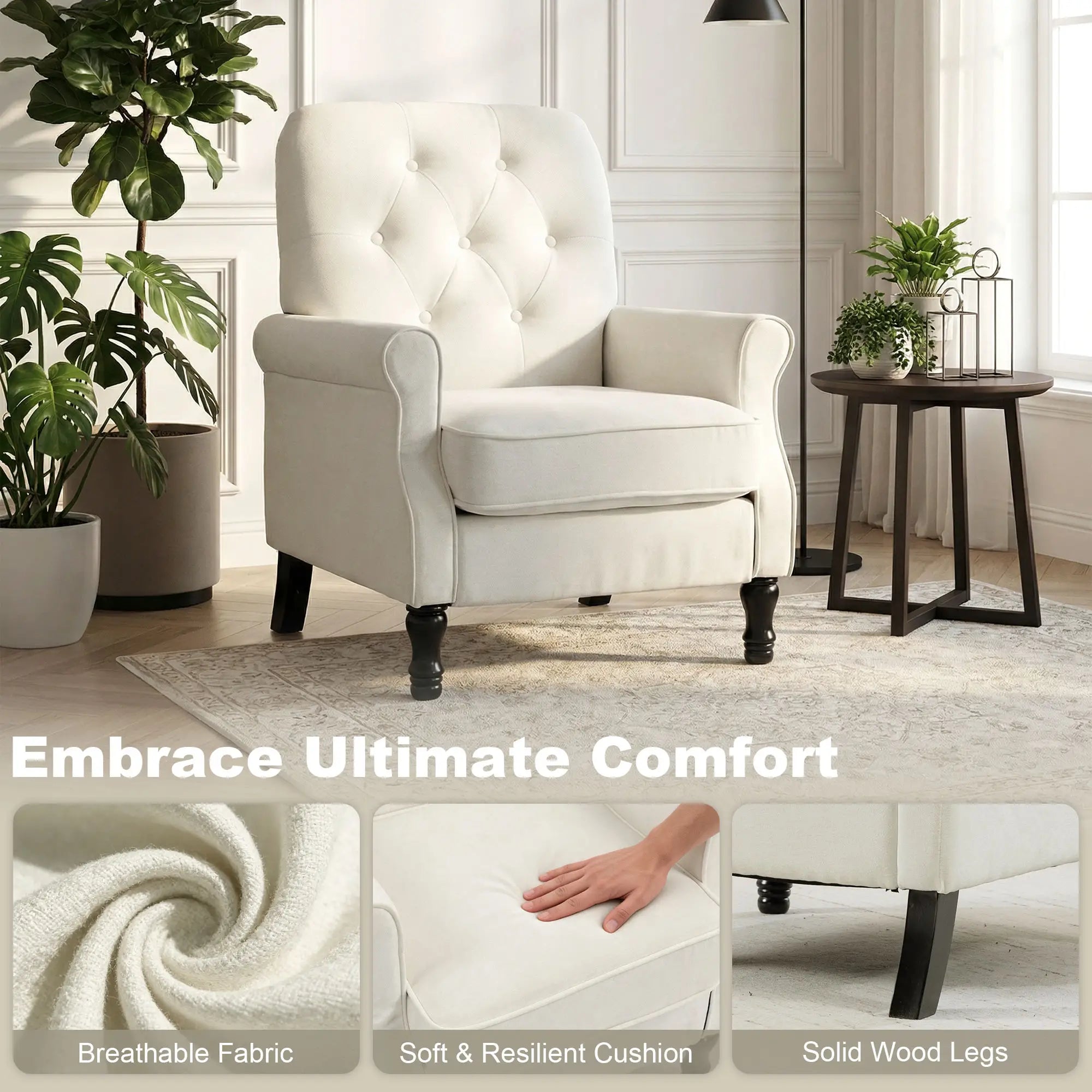 Accent Chair, Mid-Century Modern Armchair, Cream White Single Sofas at Gallery Canada