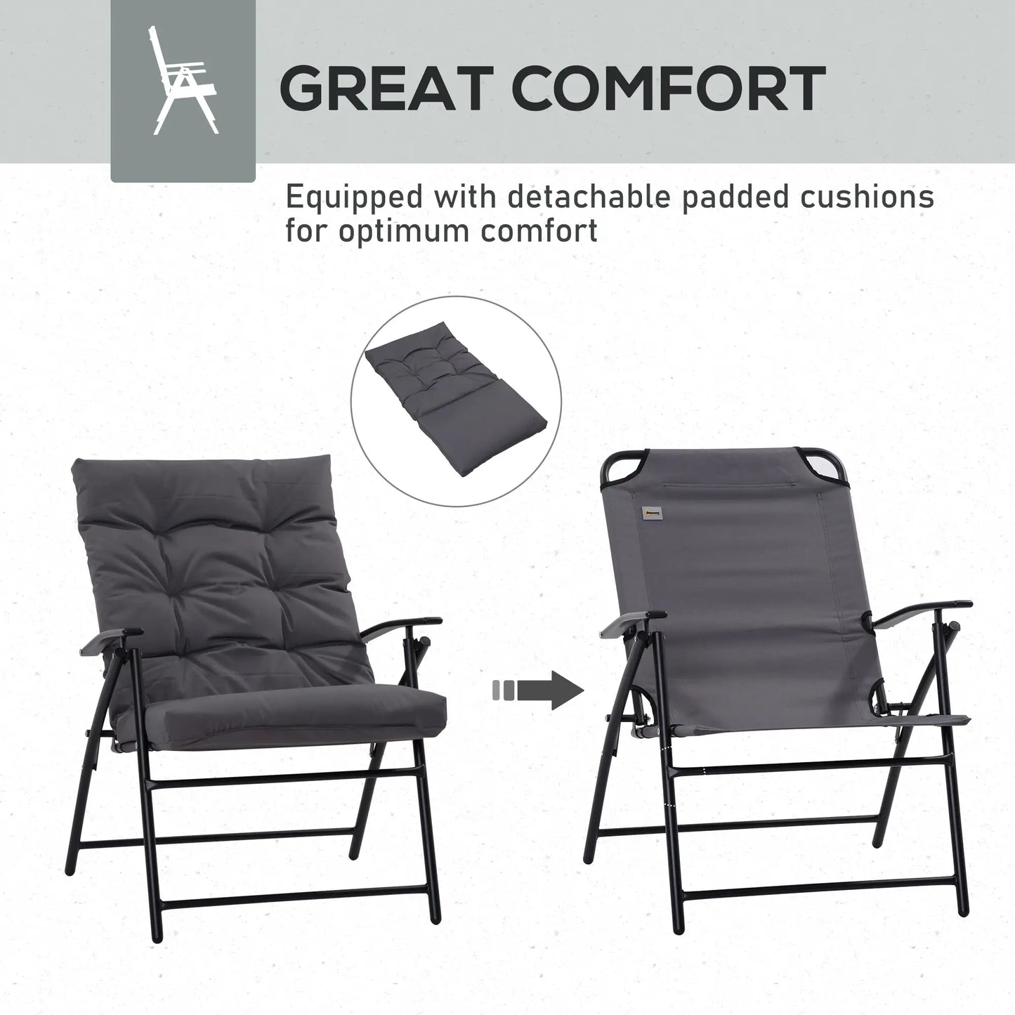 Outdoor Folding Chairs, Adjustable Backrest, Padded, Set of 2, Grey Patio Chairs at Gallery Canada