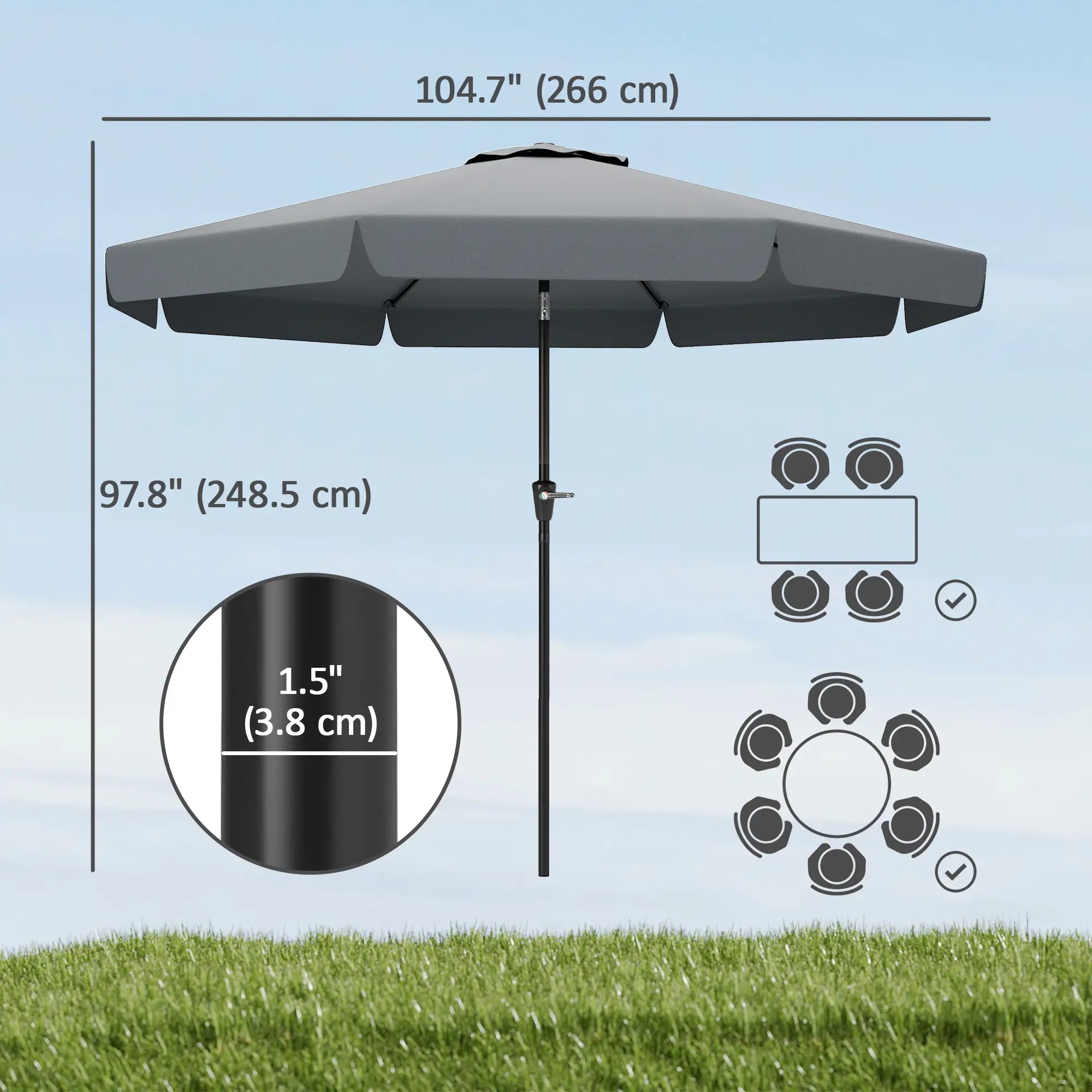 8.5 ft Round Patio Umbrella, Tilt and Crank, Dark Grey Sun Umbrellas at Gallery Canada