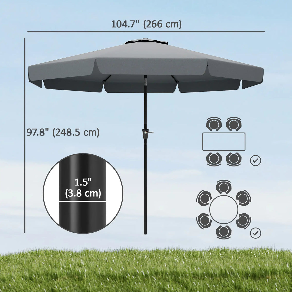 8.5 ft Round Patio Umbrella, Tilt and Crank, Dark Grey Sun Umbrellas at Gallery Canada