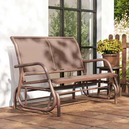 Outdoor Glider Bench, 2 Person Patio Mesh Garden Swing, Coffee Brown Outdoor Gliders at Gallery Canada