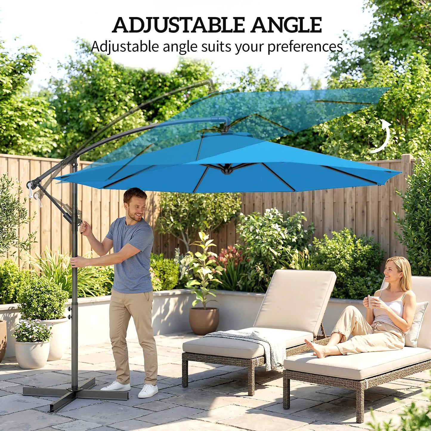 10ft Offset Patio Umbrella, Crank Hanging Parasol, Blue Cantilever Umbrellas at Gallery Canada