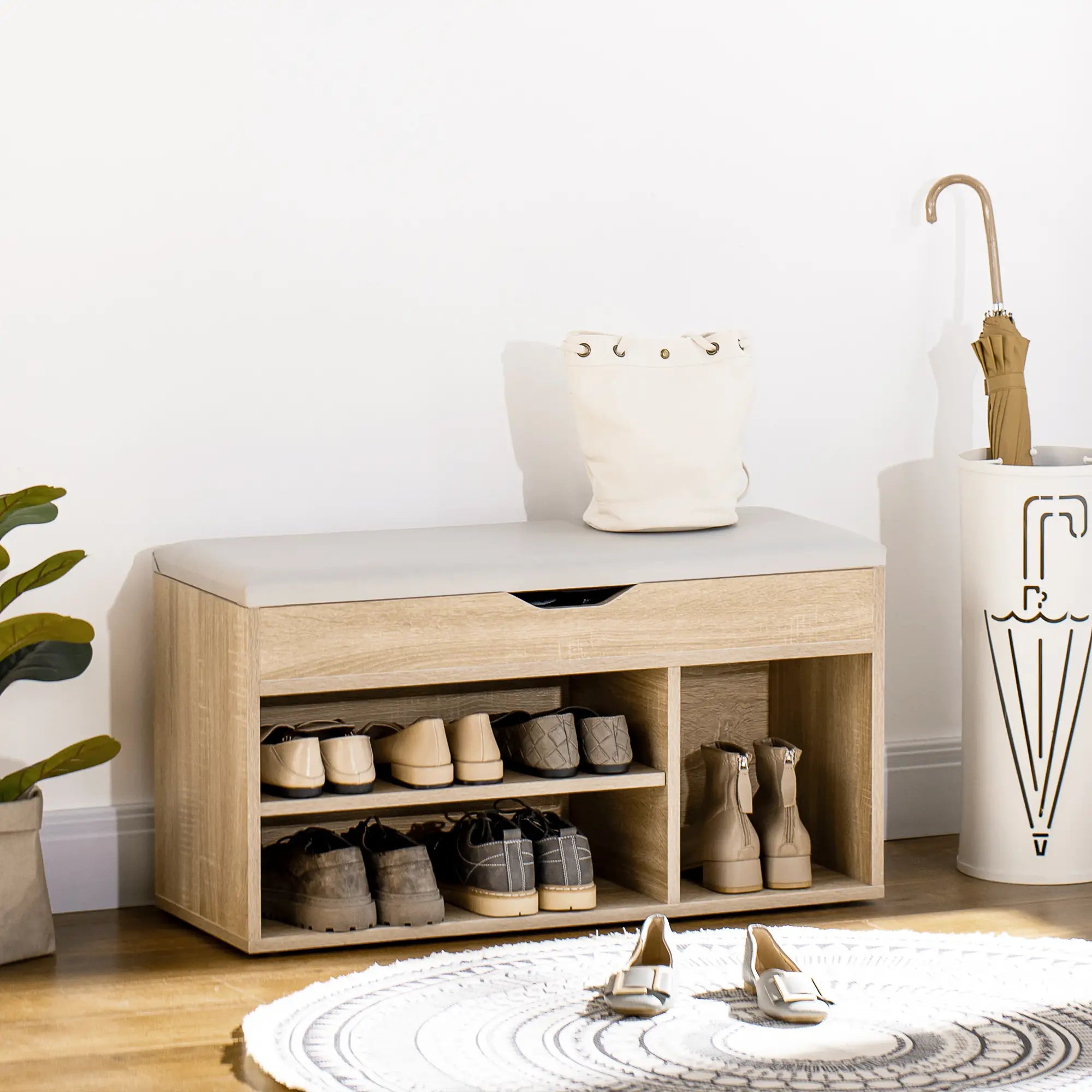 Shoe Bench with Padded Cushion, Hidden Storage, Natural Storage Ottomans & Benches at Gallery Canada
