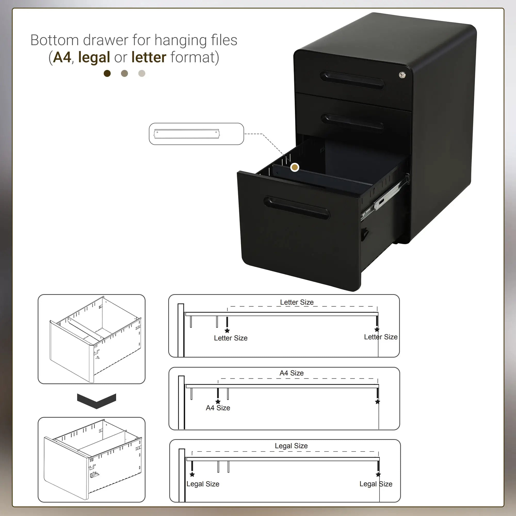 Lockable File Cabinet, Steel Filing Cabinet on Wheels for Legal, A4, Letter Size, Home Office Office Cabinets & Cupboards at Gallery Canada