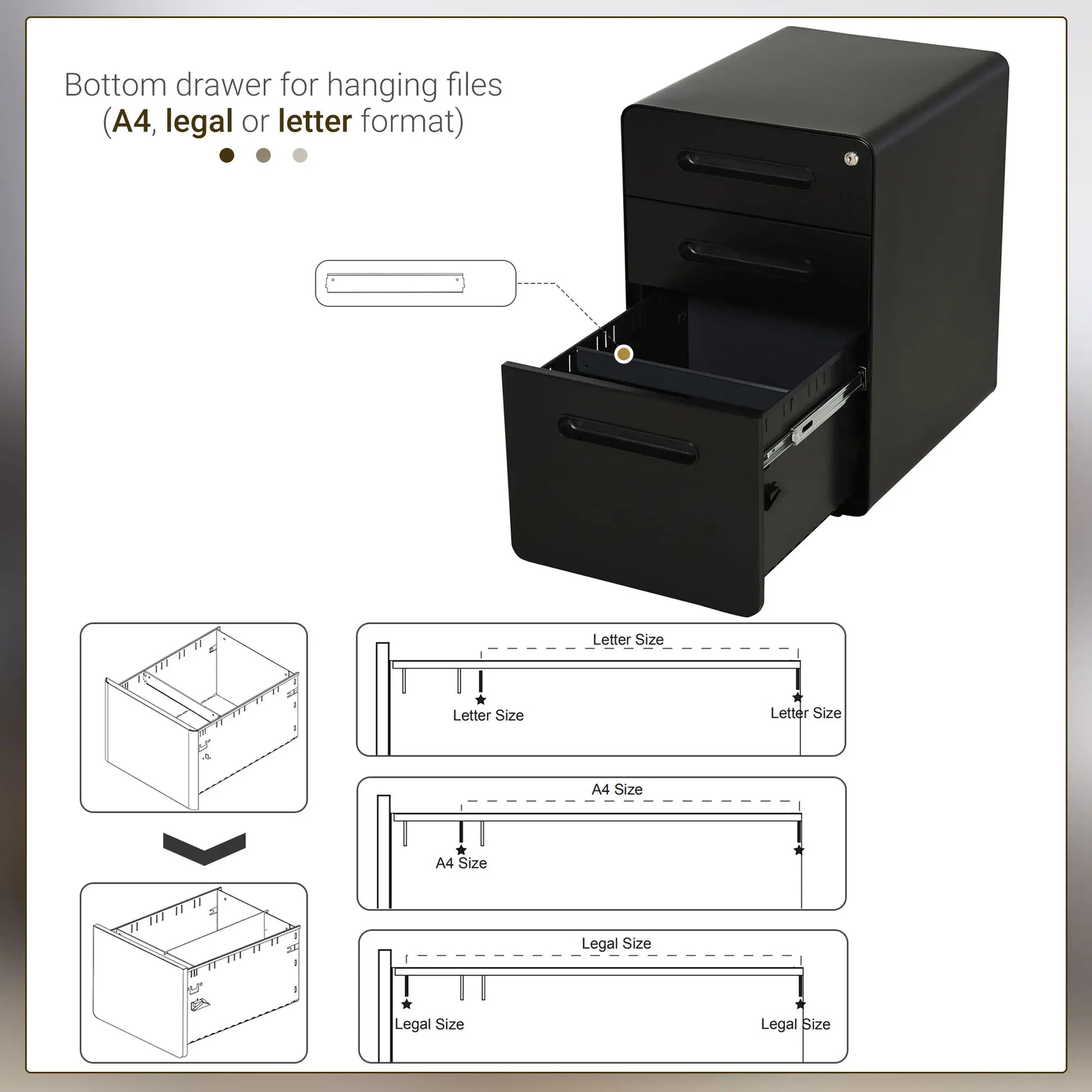 Lockable File Cabinet, Steel Filing Cabinet on Wheels for Legal, A4, Letter Size, Home Office Office Cabinets & Cupboards at Gallery Canada