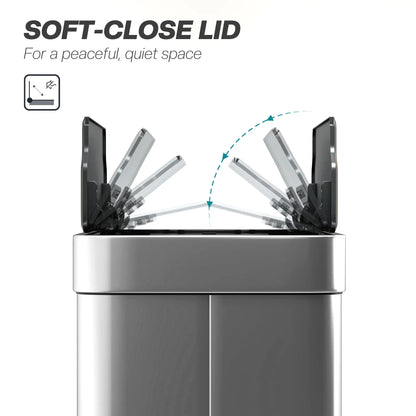 13.2 Gallon Sensor Can, Automatic Garbage Can, Soft Close Butterfly Lid, Fingerprint Proof Stainless Steel, Silver