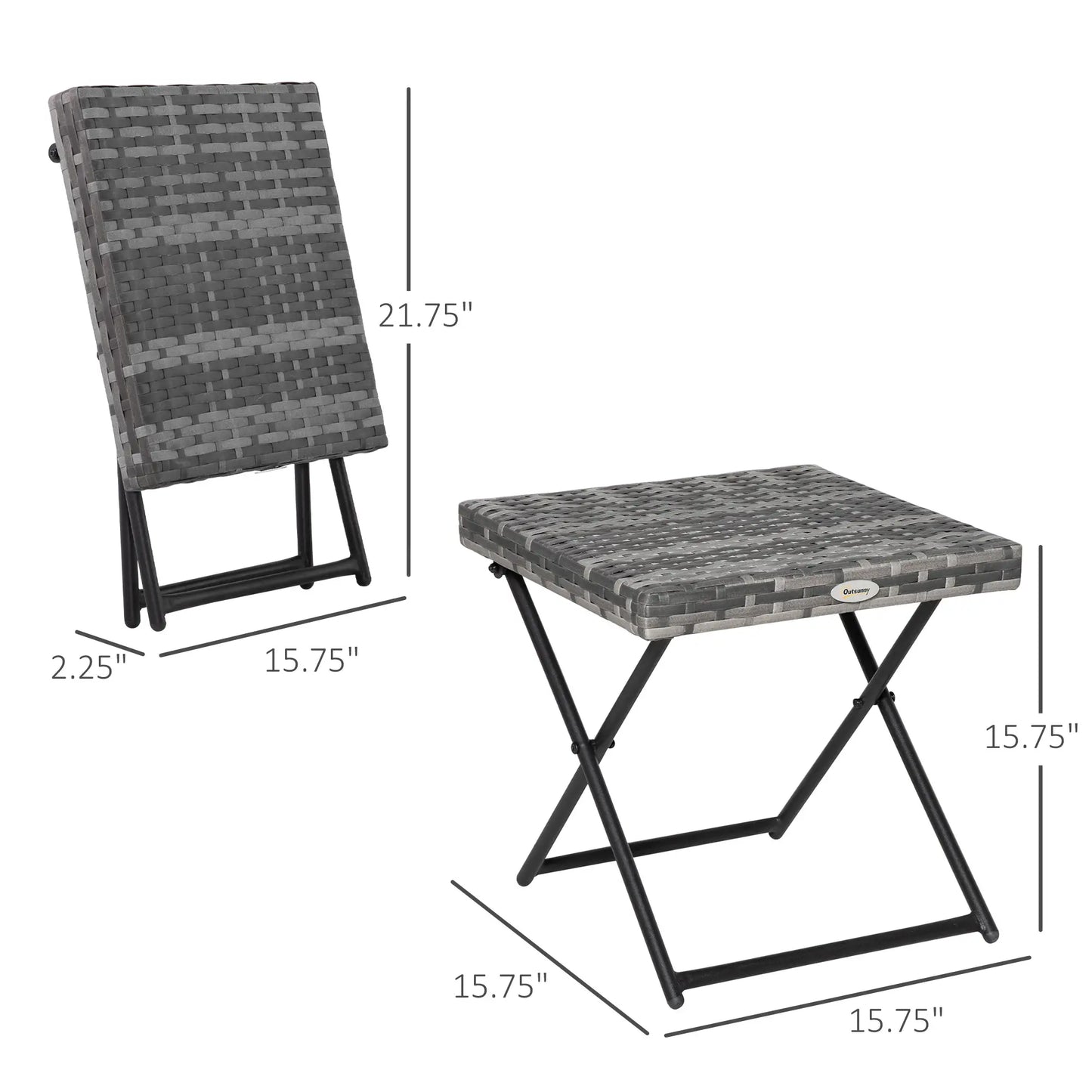 Rattan Coffee Table, Folding Outdoor Side Table, 15.75"x15.75"x15.75", Grey Coffee Tables at Gallery Canada
