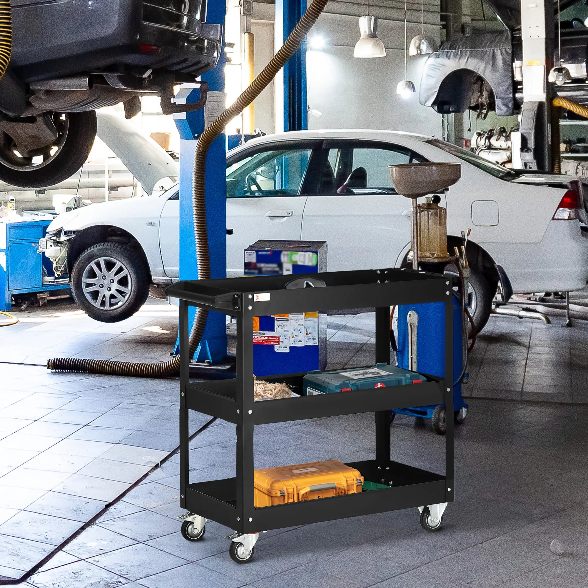 3 Tier Rolling Tool Cart, 330 LBS Capacity, Heavy Duty, Black Tool Organizers at Gallery Canada