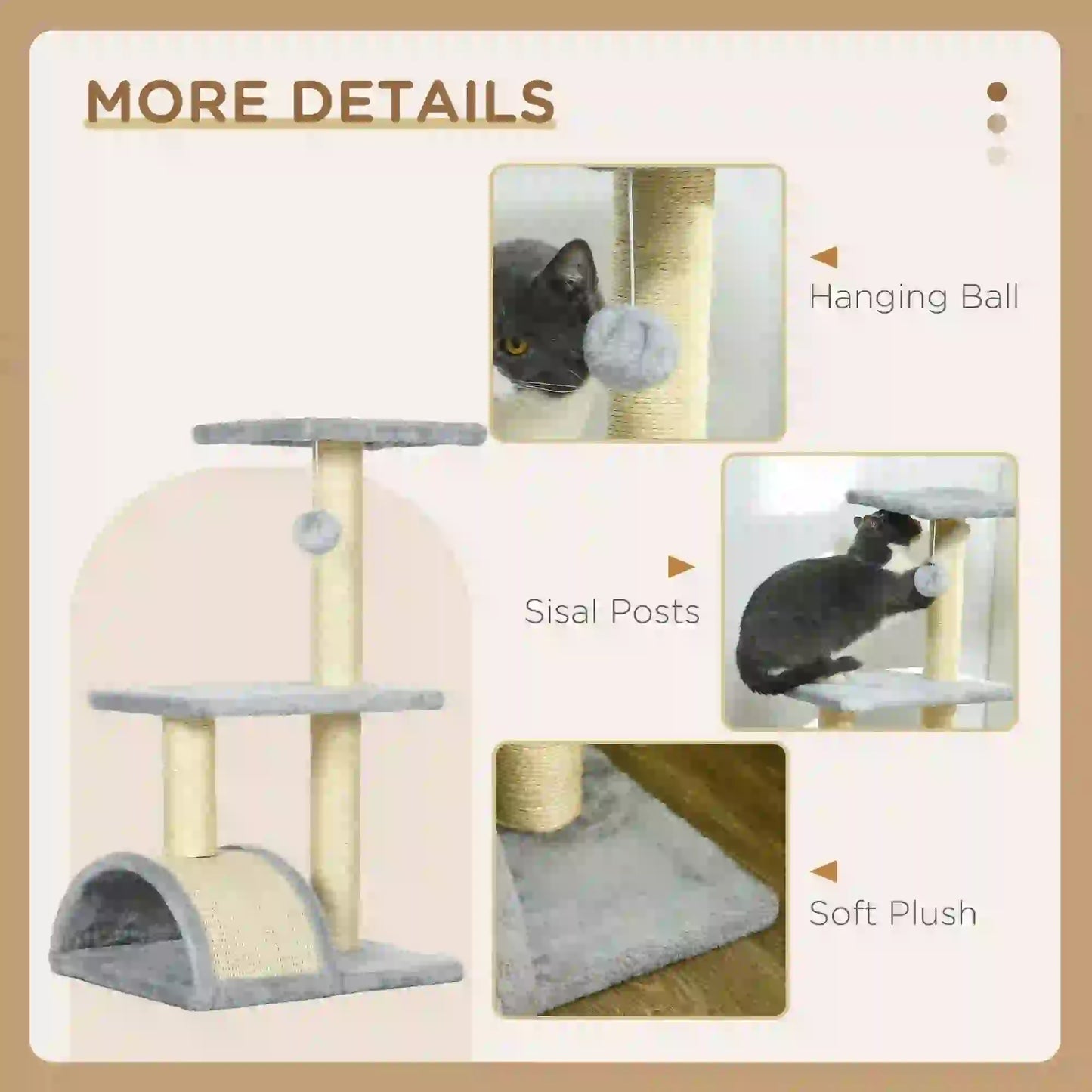 28" Cat Tree, Scratching Post, Pad, Toy Ball, Light Grey Cat Posts at Gallery Canada