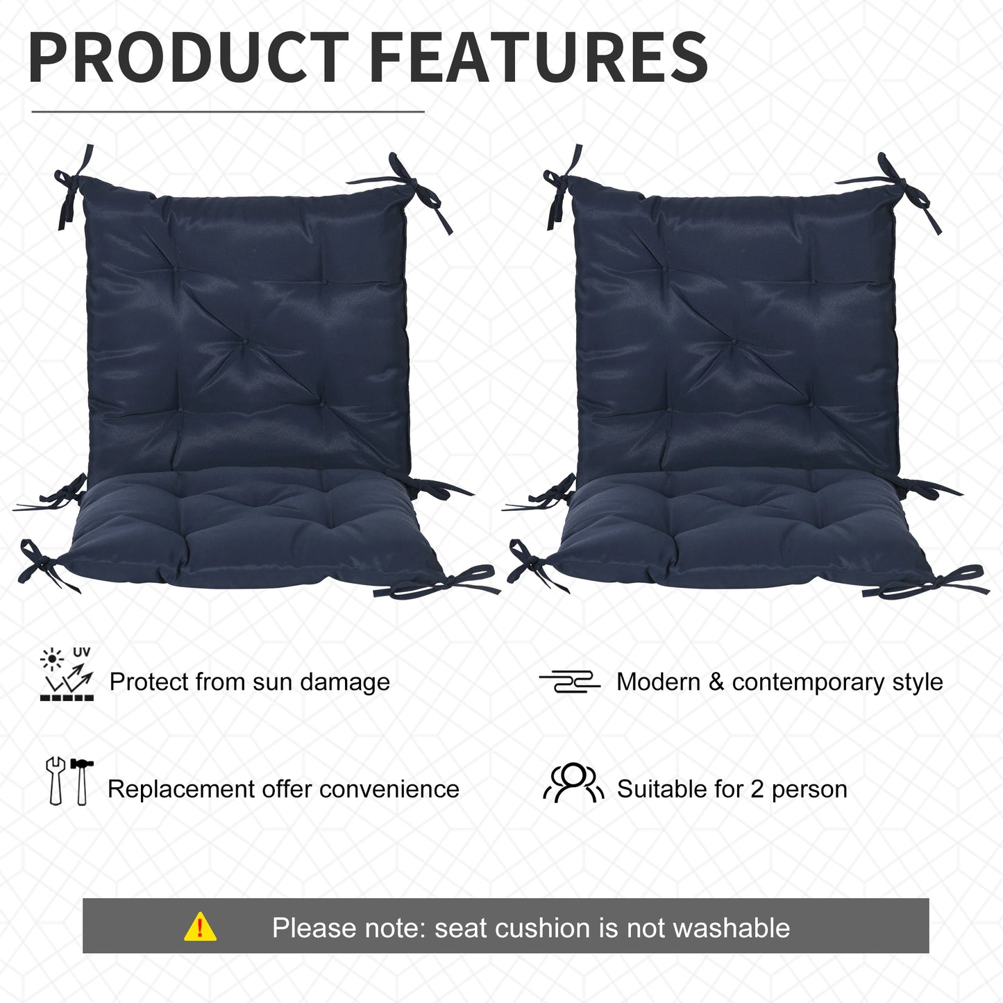 Patio Chair Cushions, Set of 2, 39" x 20" x 3", Dark Blue Patio Chair Cushions at Gallery Canada
