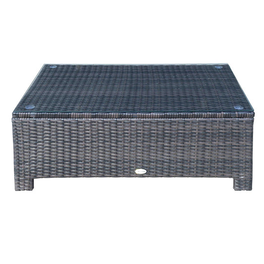 Rattan Wicker Coffee Table with Glass Top Outdoor Garden Patio Furniture Brown Tempered - Gallery Canada