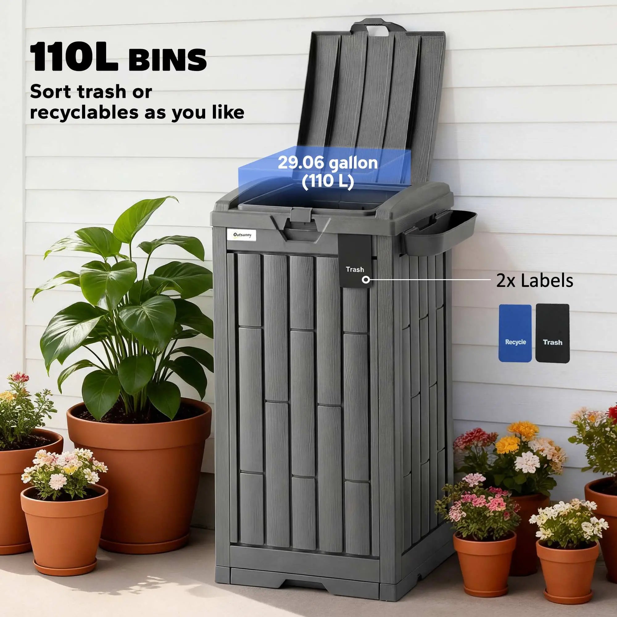29 Gallon Outdoor Garbage Bin, Dual Lid, Ashtray Drip Tray, Grey Garden Accessories at Gallery Canada