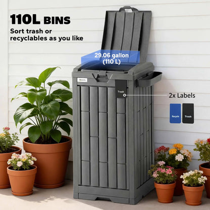 29 Gallon Outdoor Garbage Bin, Dual Lid, Ashtray Drip Tray, Grey Garden Accessories at Gallery Canada