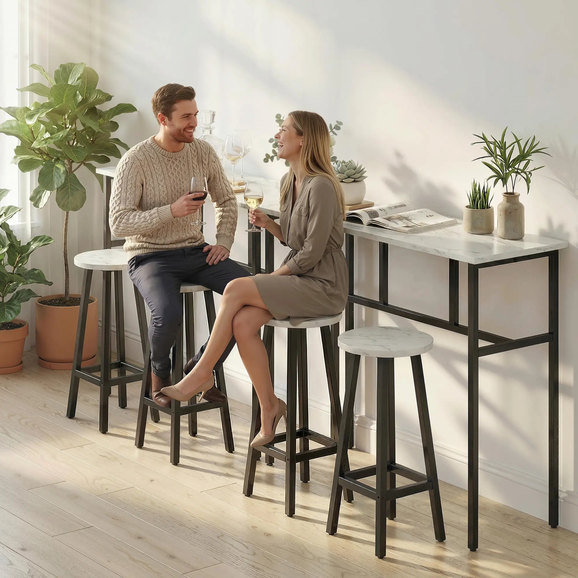 Bar Table Set Of 6, White Marble Breakfast Table And 4 Stools, White Bar Sets at Gallery Canada